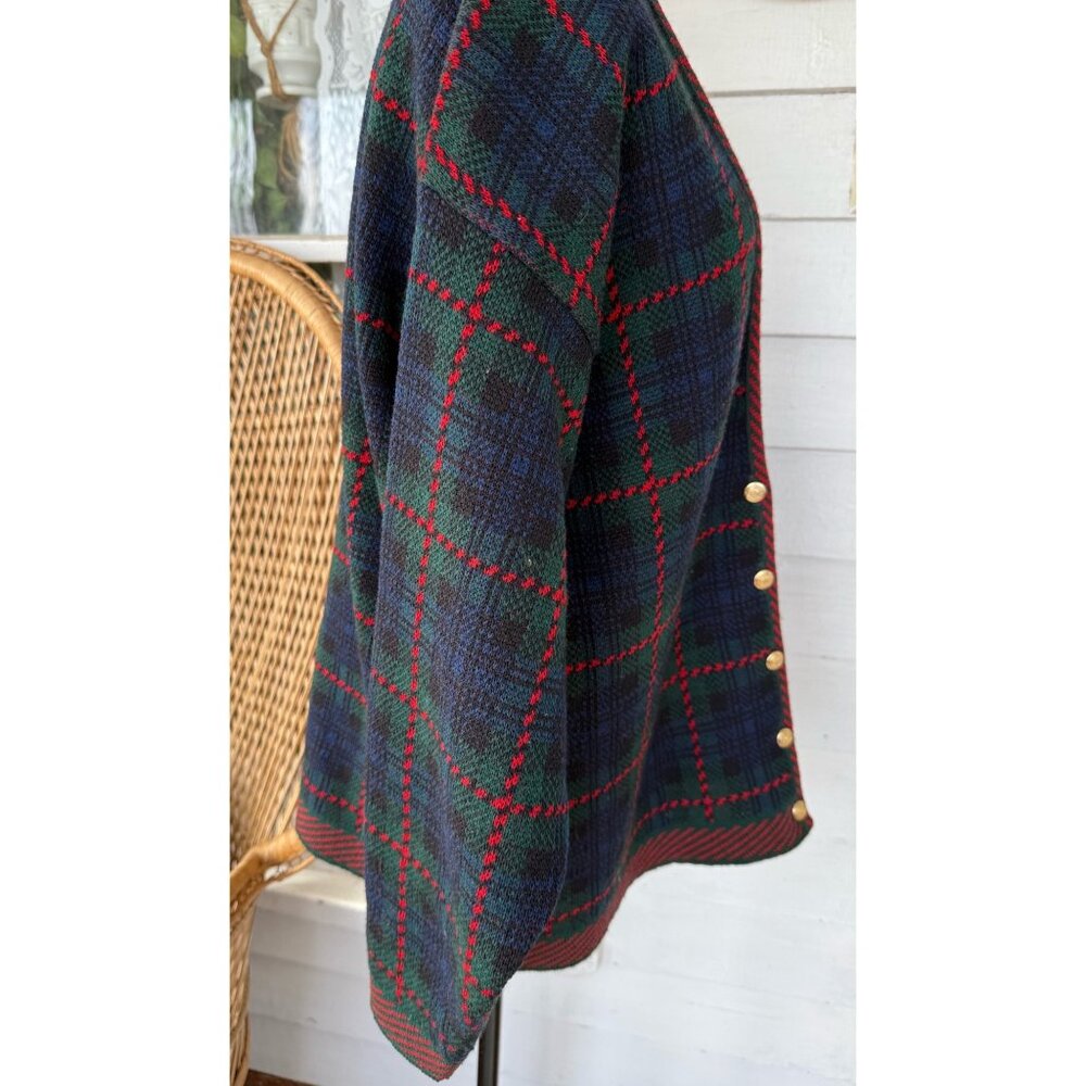 Vintage 80's Pendleton Womens Wool Plaid Cardigan Sweater Red Blue Green XL - Picture 7 of 13